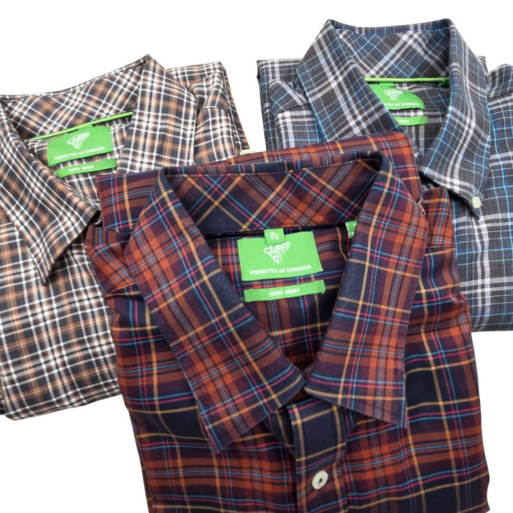 Lot of 3 Forsyth of Canada‎ Mens XL Long Sleeve Plaid Non Iron Cotton Shirts